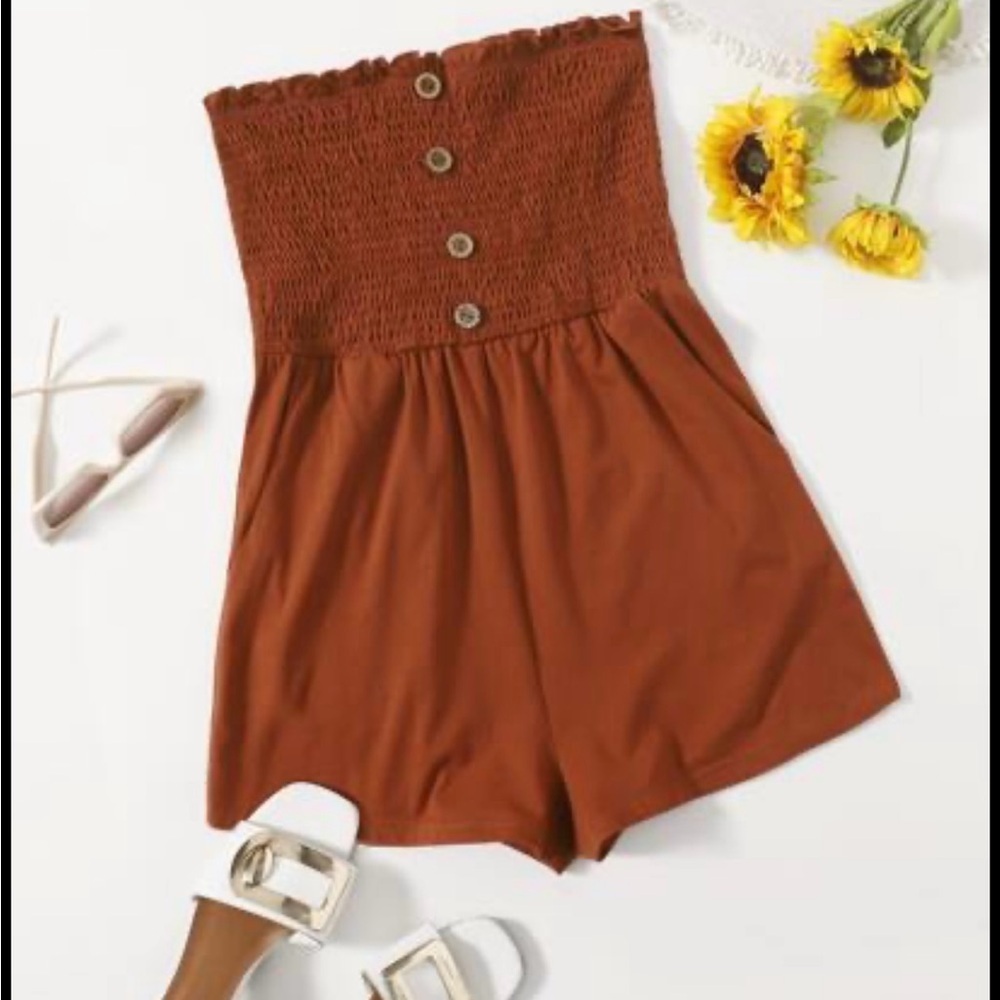 SHEIN Brown High Waist Shorts with Smocked Waistband
